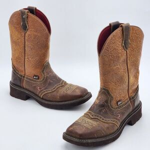Justin Boots Gypsy Starlina Western Cowboy Embossed Floral Leather Boots Size 10